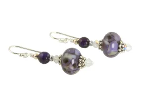Mosaic Purple Lampwork Bead Earrings