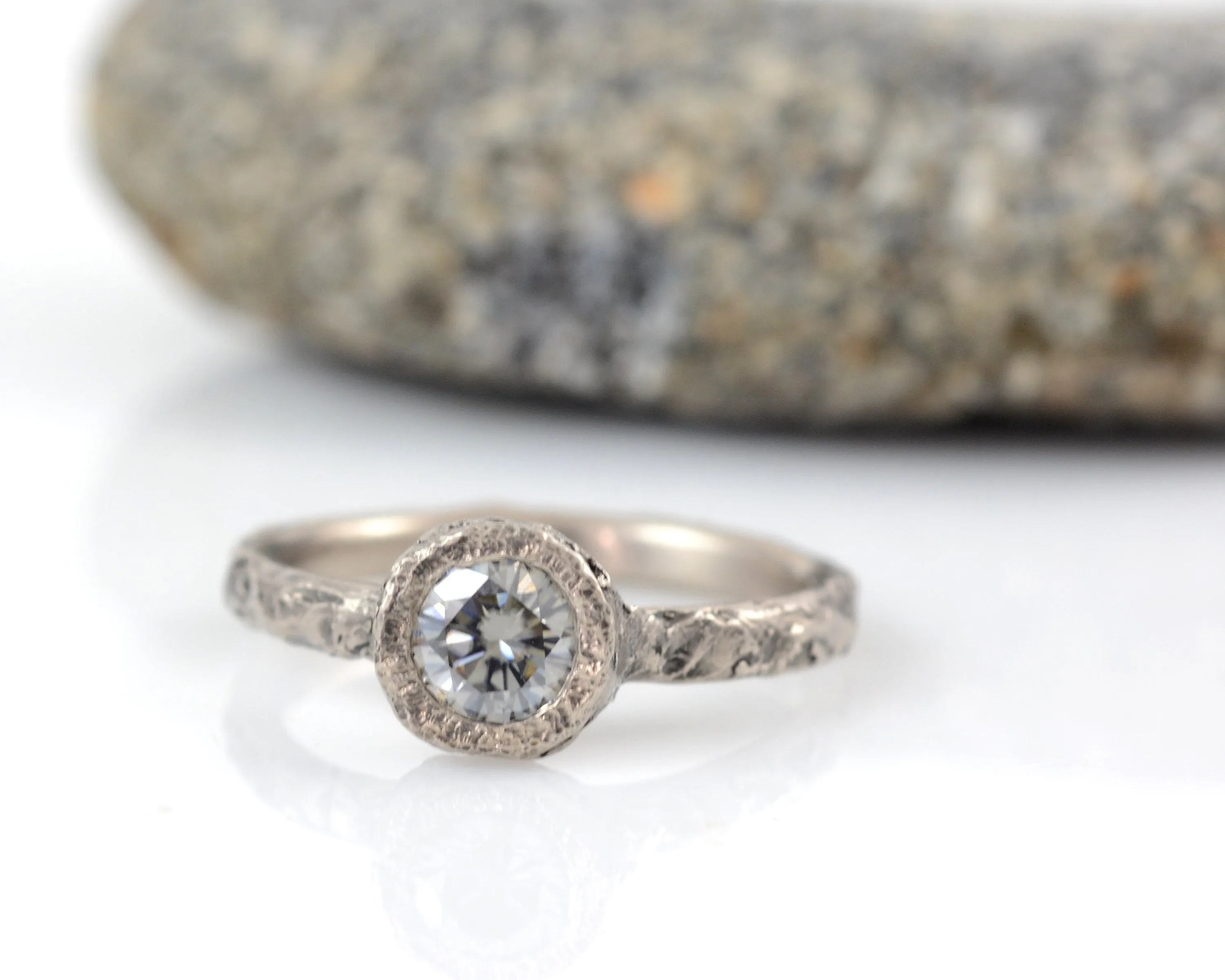 Mountain Ring Set with Dark Gray Moissanite in Palladium/Silver - size 6 - Ready to Ship