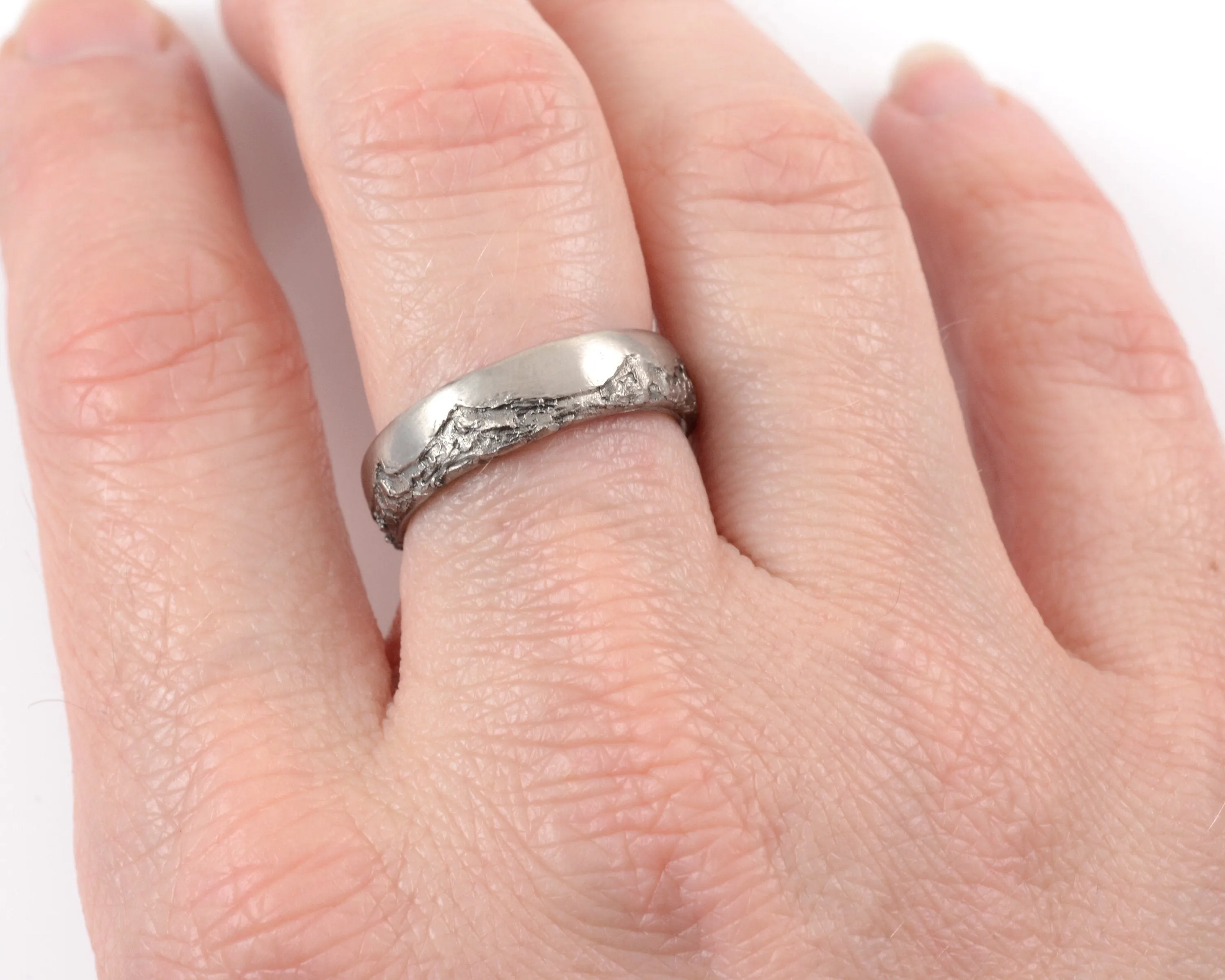 Mountain Ring Set with Dark Gray Moissanite in Palladium/Silver - size 6 - Ready to Ship