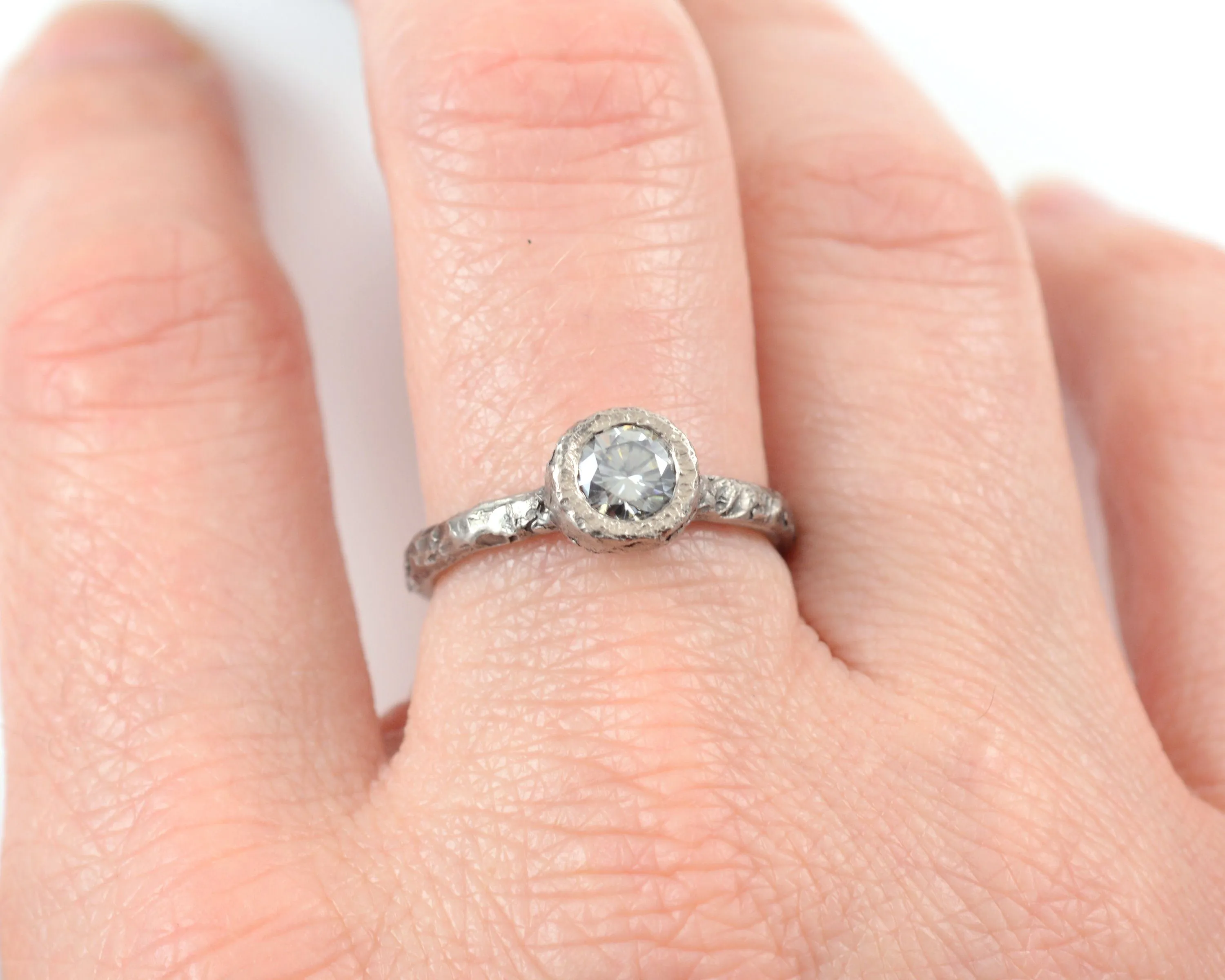 Mountain Ring Set with Dark Gray Moissanite in Palladium/Silver - size 6 - Ready to Ship