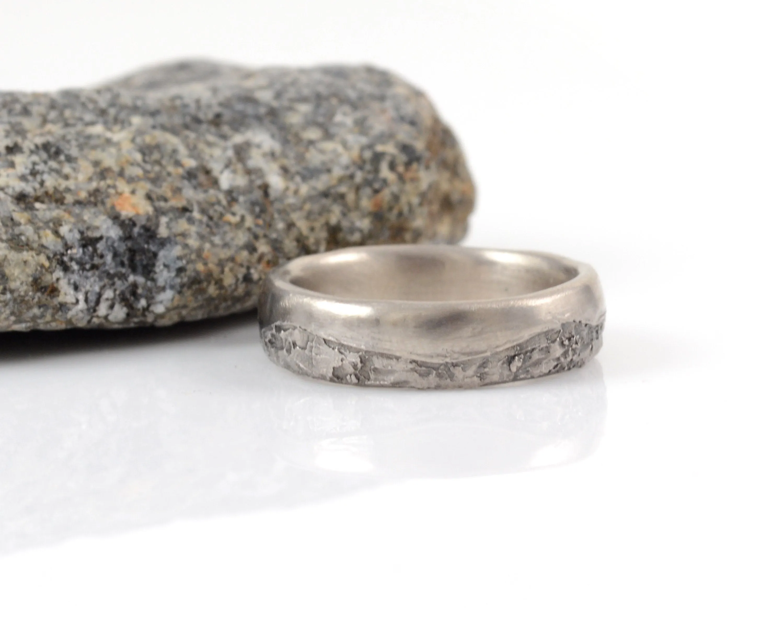 Mountain Ring Set with Dark Gray Moissanite in Palladium/Silver - size 6 - Ready to Ship