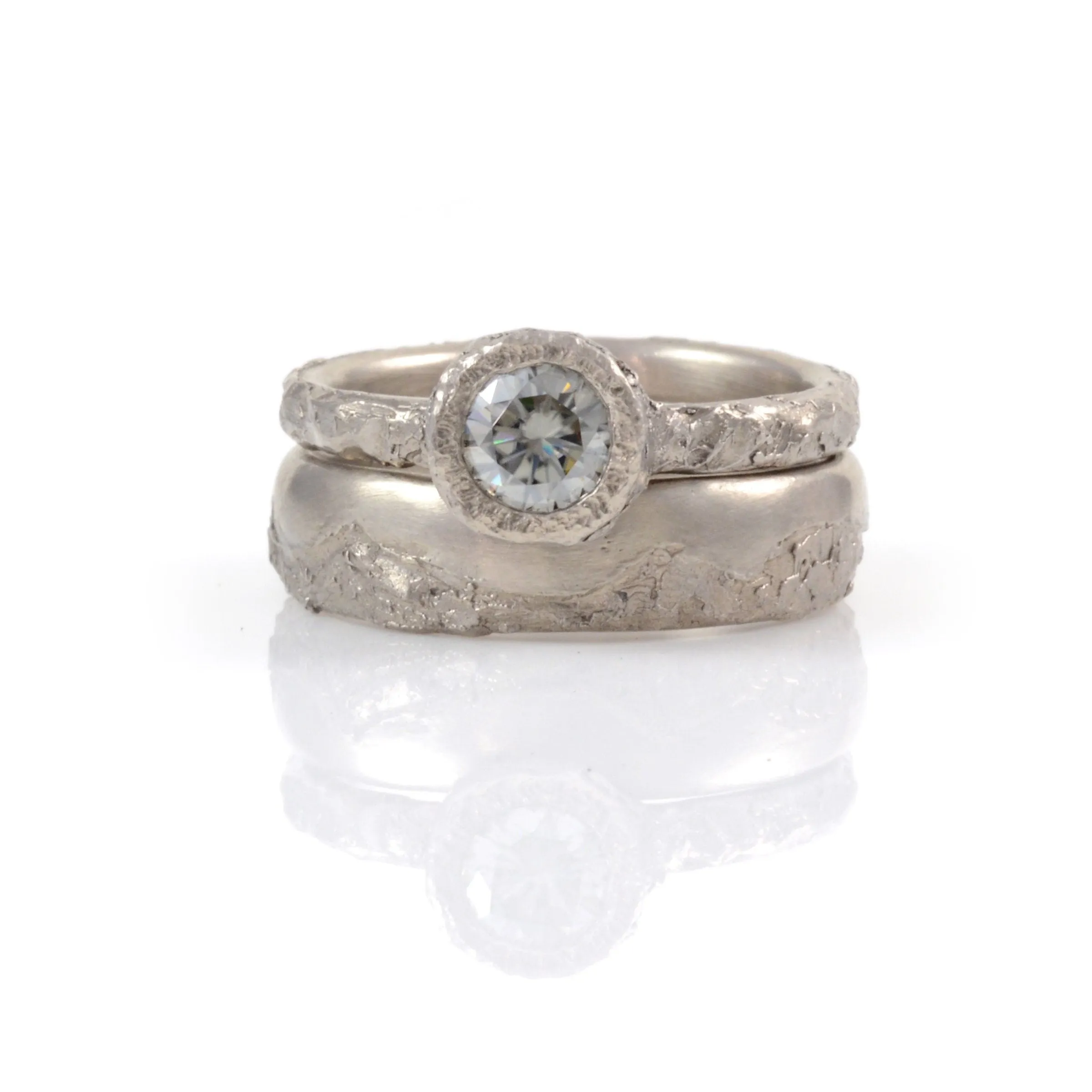 Mountain Ring Set with Dark Gray Moissanite in Palladium/Silver - size 6 - Ready to Ship