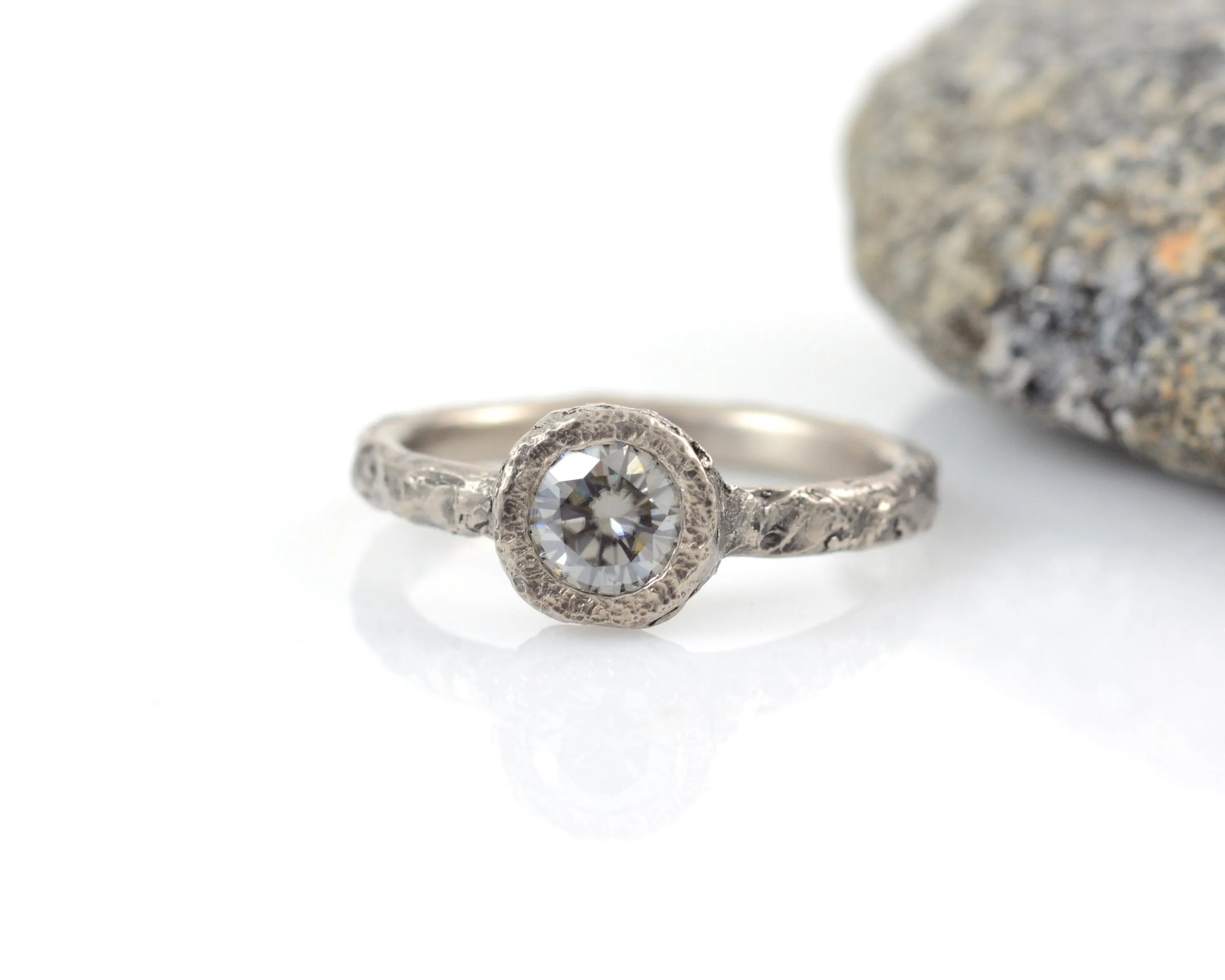 Mountain Ring Set with Dark Gray Moissanite in Palladium/Silver - size 6 - Ready to Ship