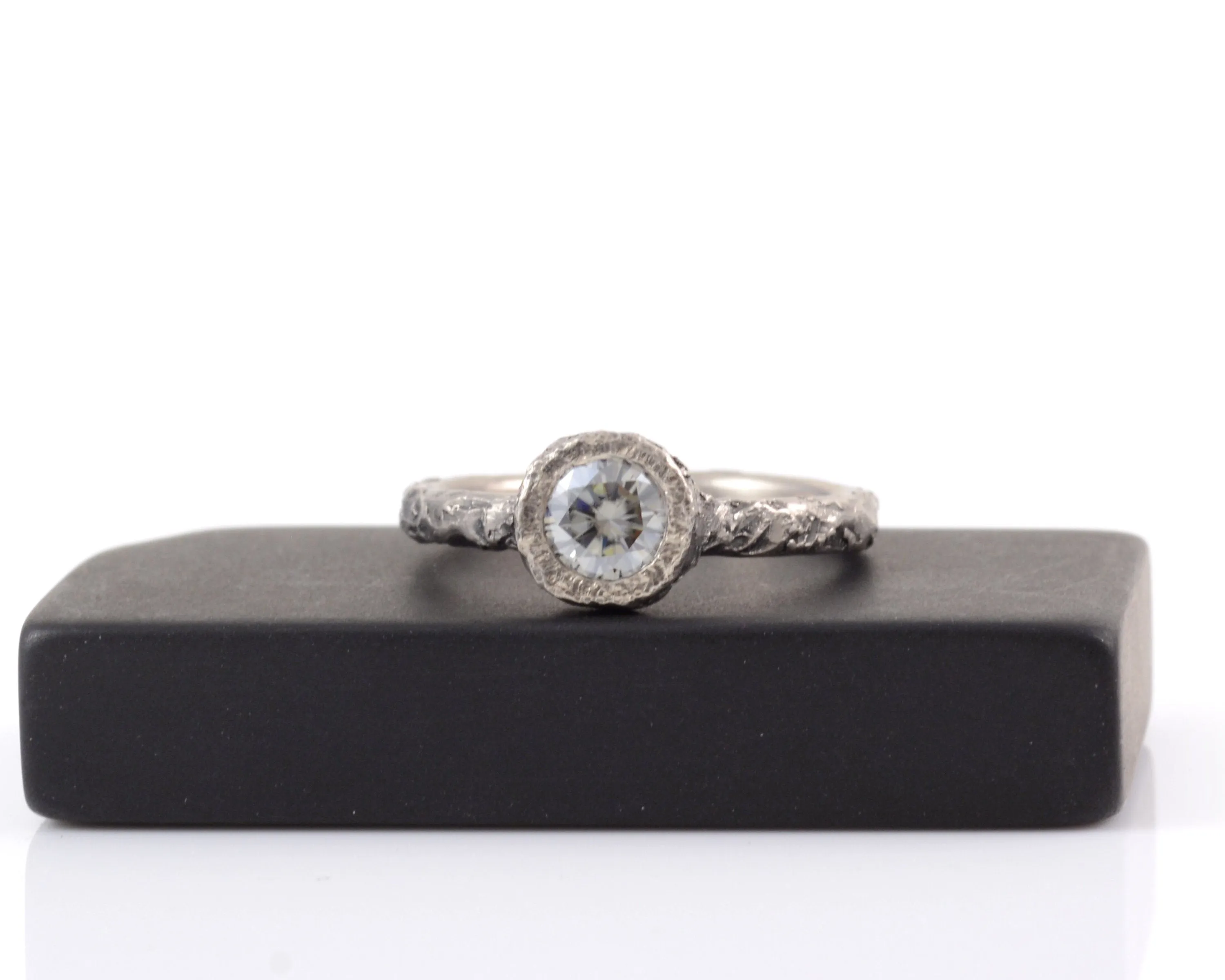 Mountain Ring Set with Dark Gray Moissanite in Palladium/Silver - size 6 - Ready to Ship