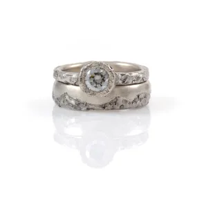 Mountain Ring Set with Dark Gray Moissanite in Palladium/Silver - size 6 - Ready to Ship