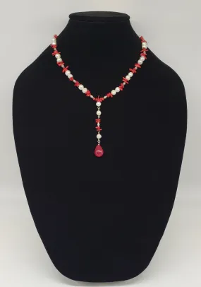natural pearl and red coral necklace, one of a kind
