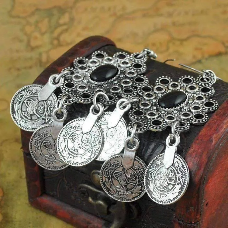 Noble Roman Dangling Coin Chandelier Earrings