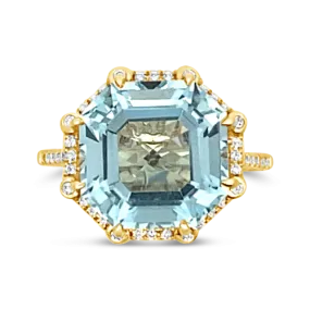 Octagonal Blue Topaz & Diamond Ring