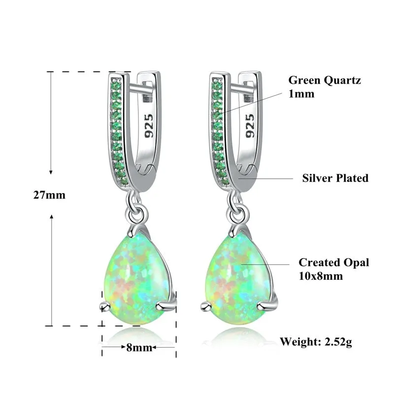 Opal Dangle Silver Plated Mystery Stone Earrings