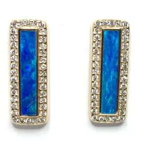 Opal Earrings Rectangle Inlaid with .50ctw Round Diamonds Halo Design