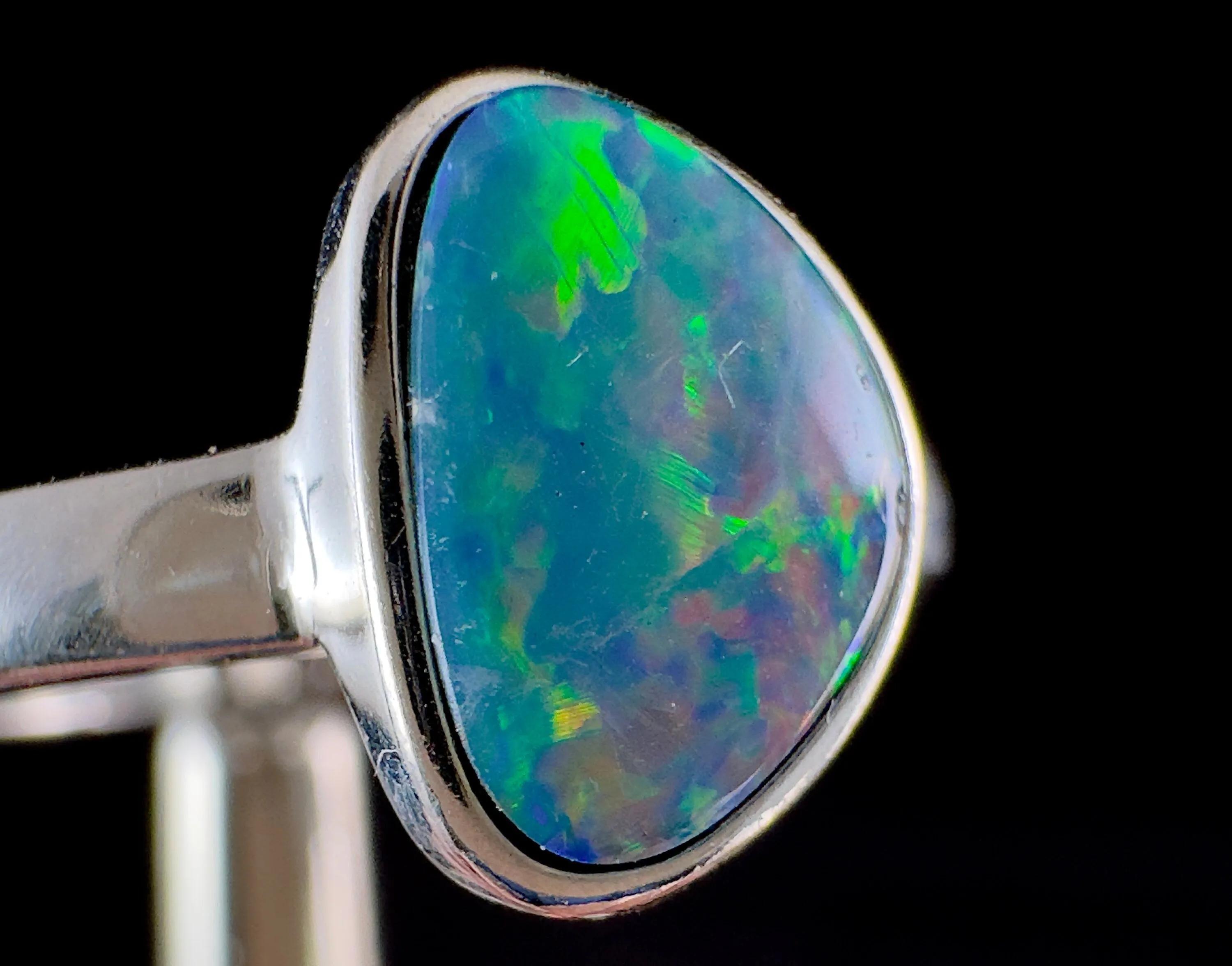OPAL RING - Sterling Silver, Opal Doublet, Size 7.5 - Opal Rings for Women, Bridal Jewelry, Australian Opal, 54336