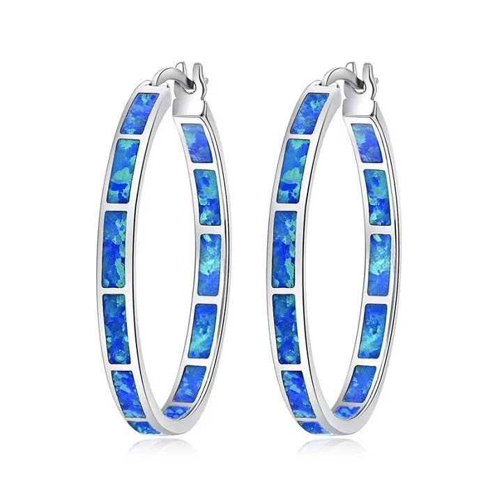 Opal Stone Hoop Earrings