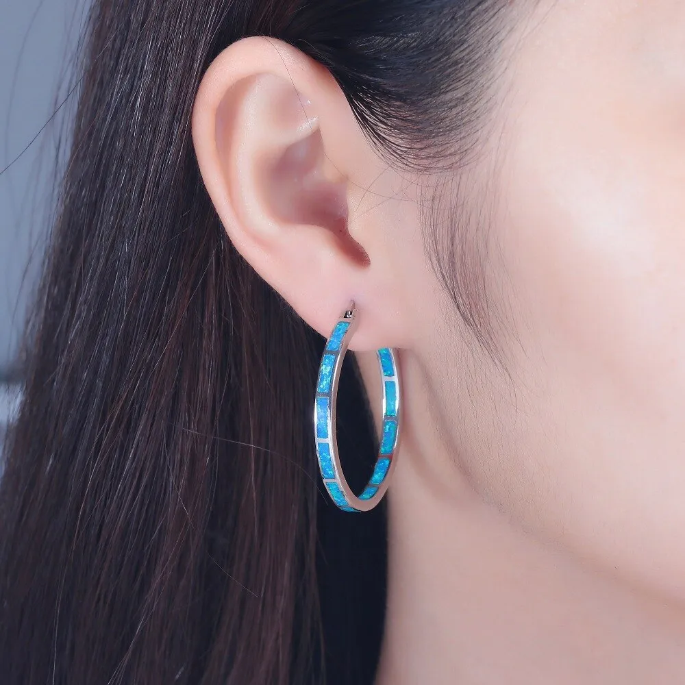 Opal Stone Hoop Earrings