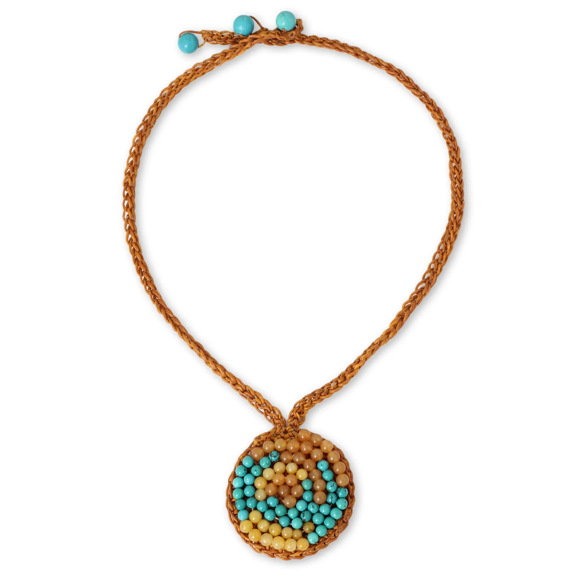 Orange Cord Necklace with Quartz and Calcite Beads - Honey Enchantment | NOVICA