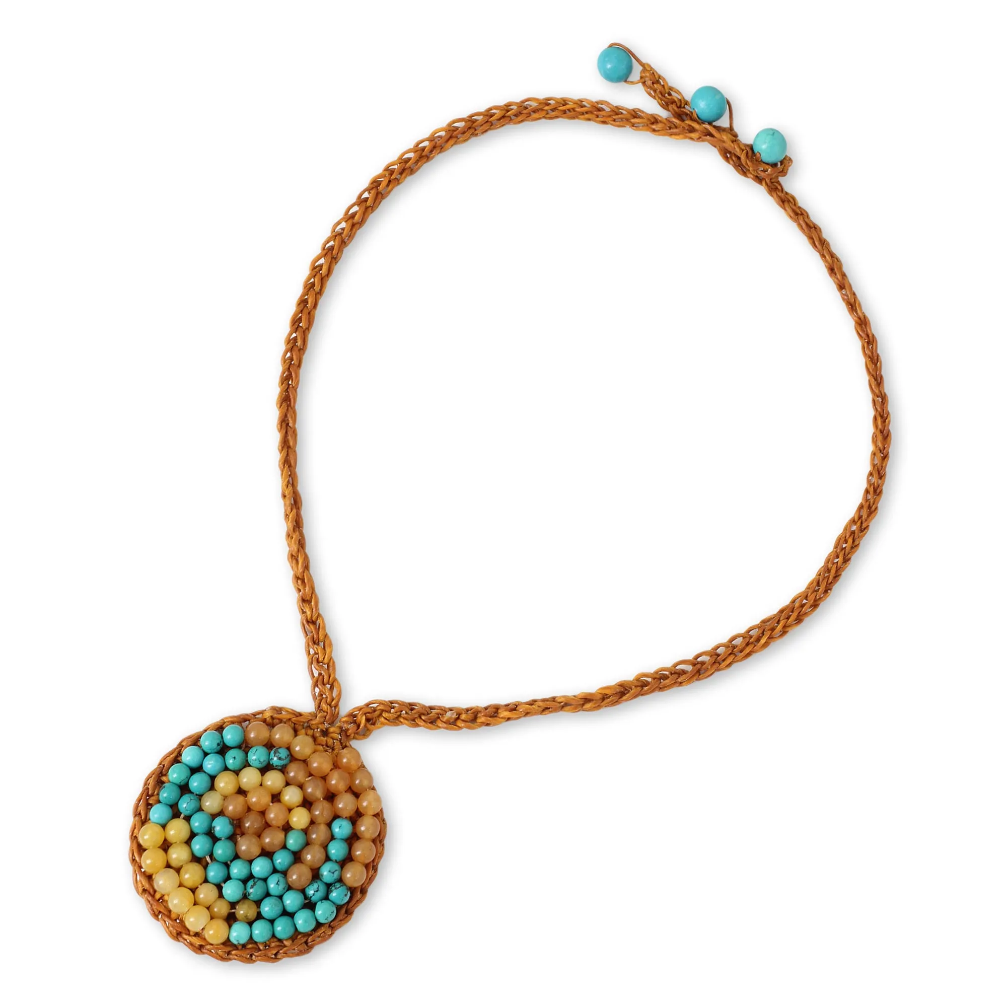 Orange Cord Necklace with Quartz and Calcite Beads - Honey Enchantment | NOVICA