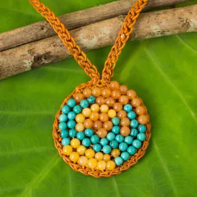 Orange Cord Necklace with Quartz and Calcite Beads - Honey Enchantment | NOVICA