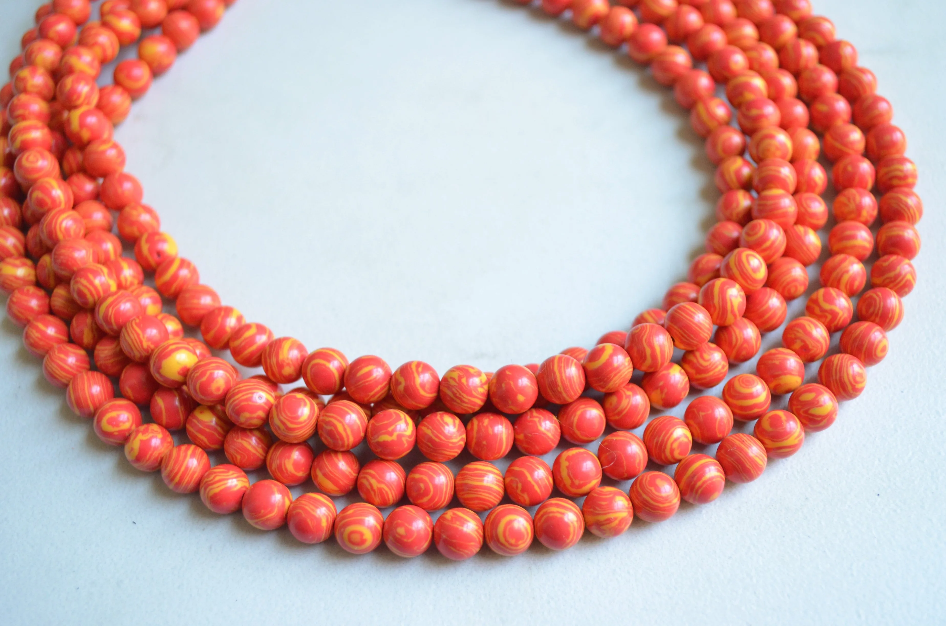 Orange Yellow Bead Chunky Glass Multi Strand Statement Necklace - Michelle
