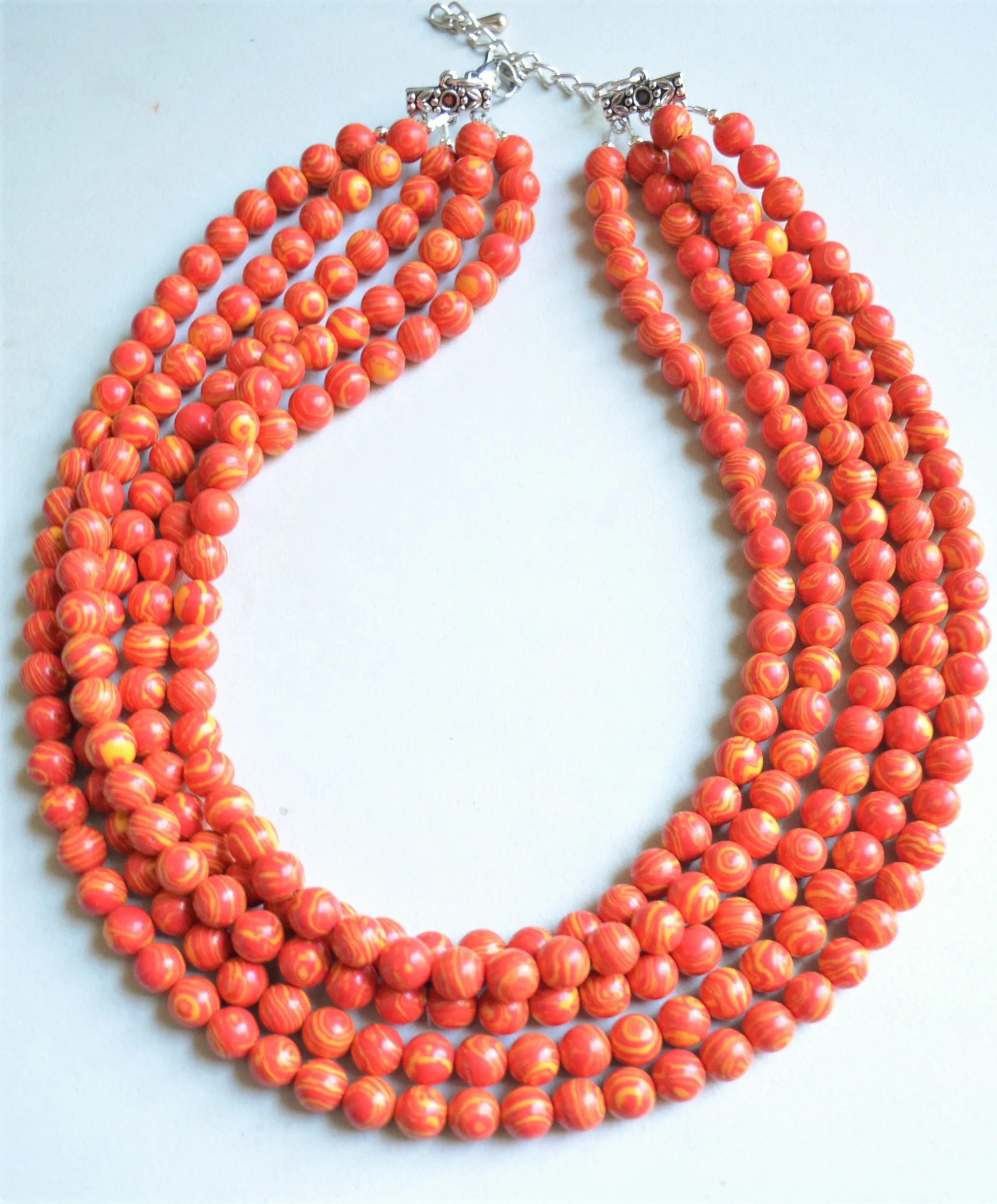 Orange Yellow Bead Chunky Glass Multi Strand Statement Necklace - Michelle