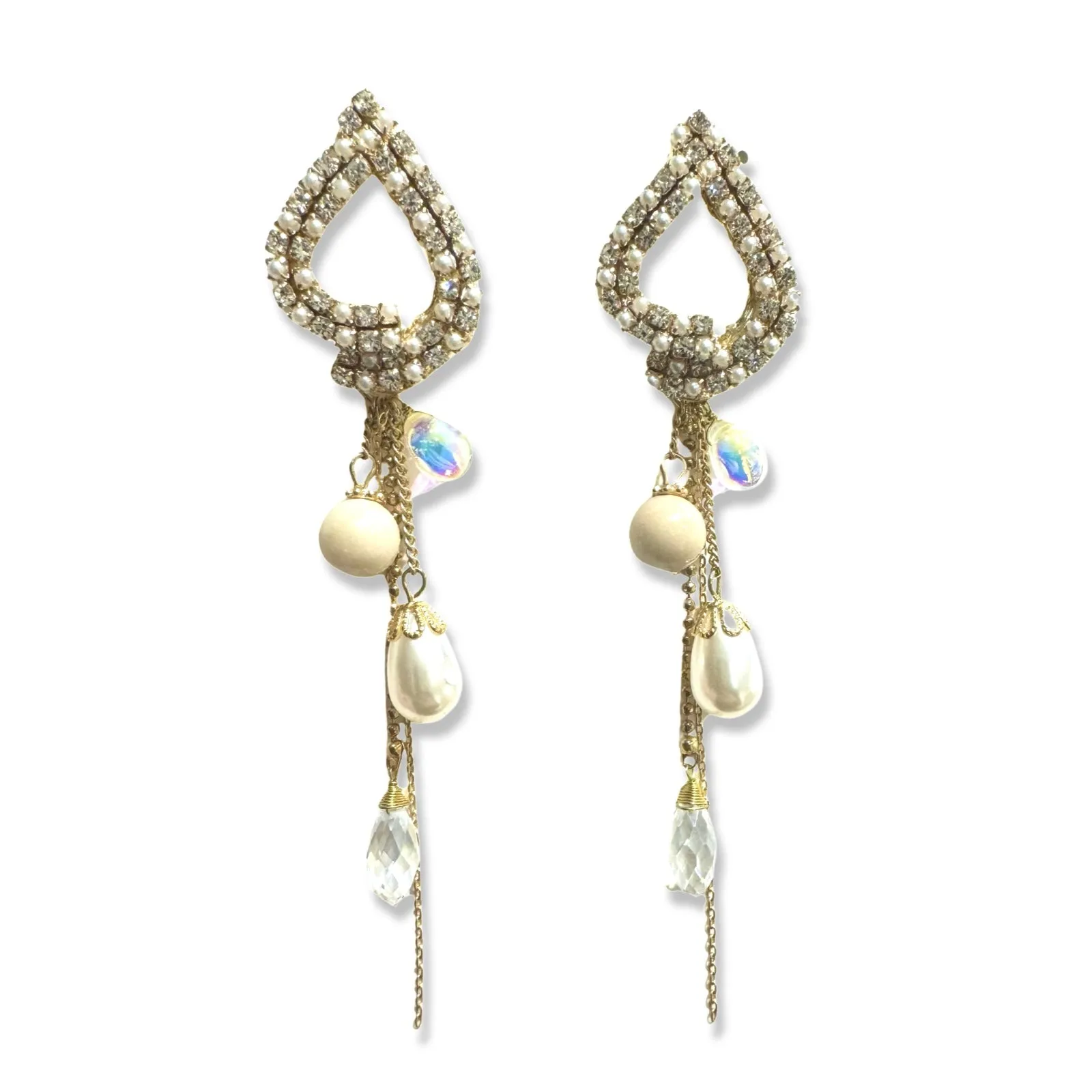 Pamela Crystal Pearl Chandelier Statement Earrings
