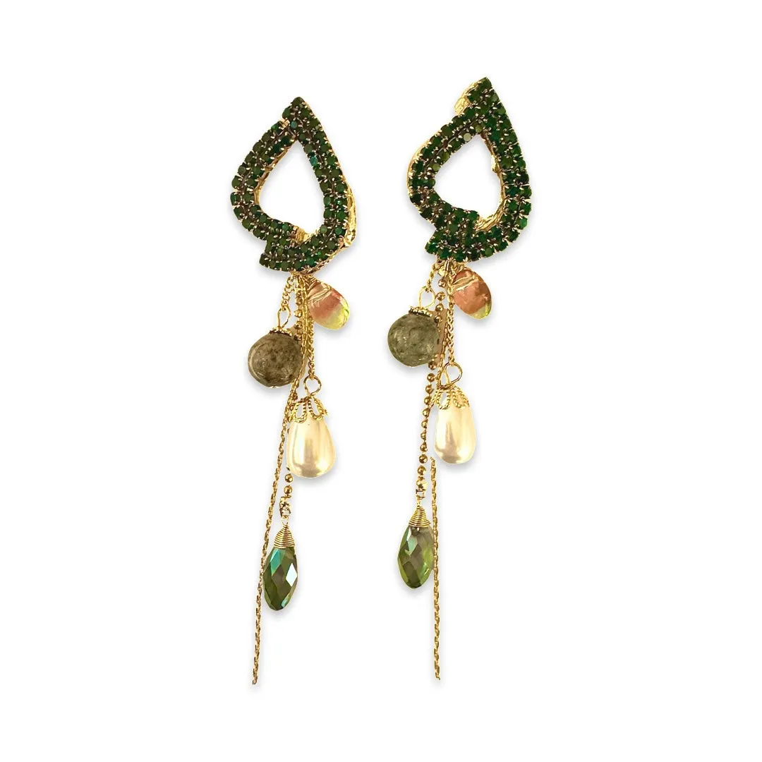 Pamela Crystal Pearl Chandelier Statement Earrings