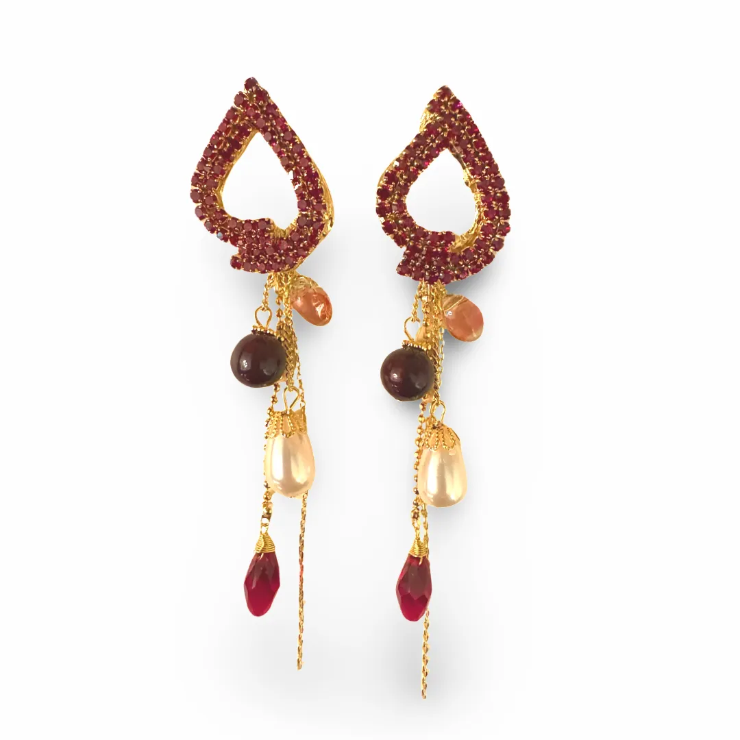 Pamela Crystal Pearl Chandelier Statement Earrings