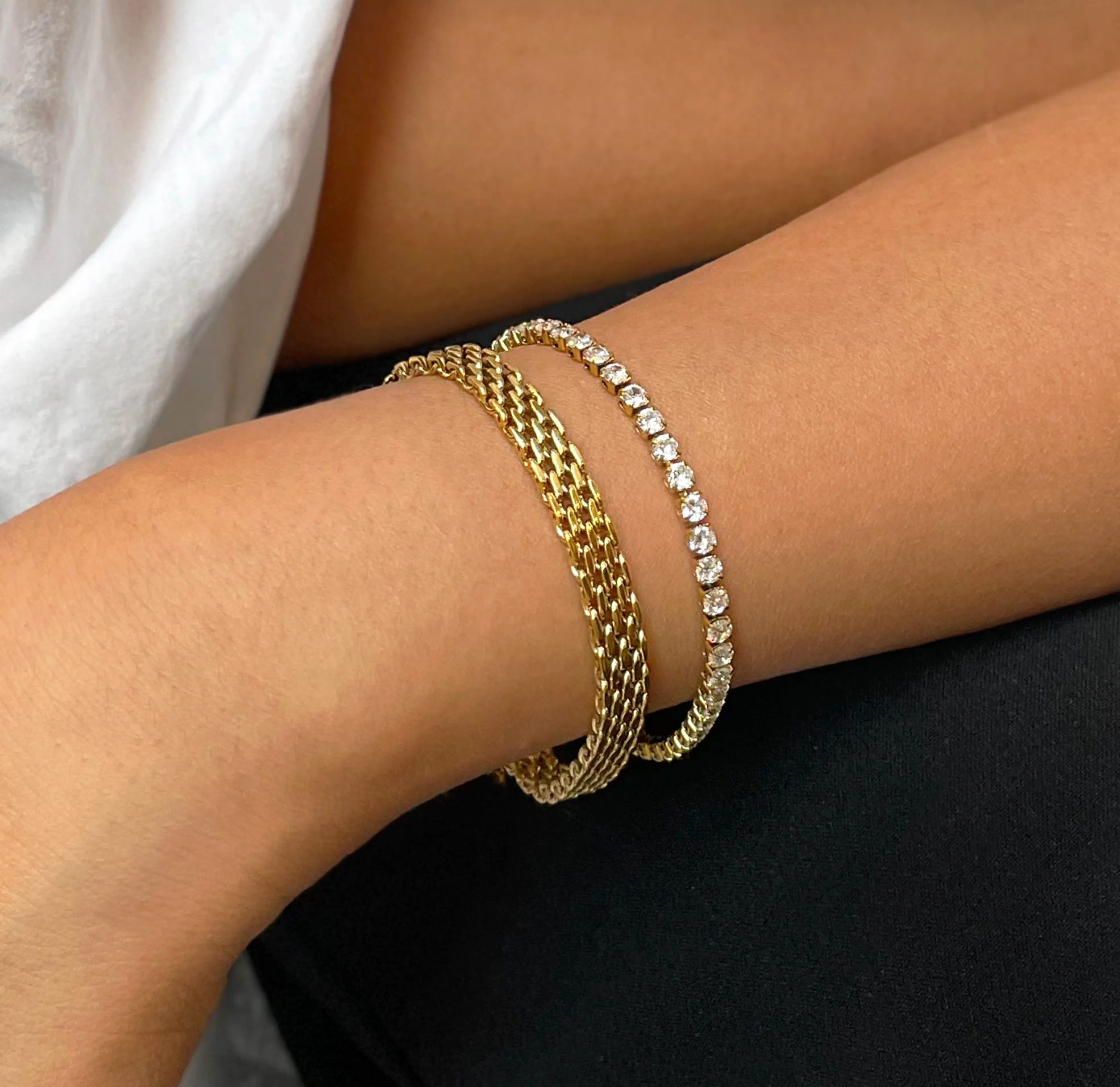 PARIS DAINTY CZ DIAMOND TENNIS BRACELET - GOLD