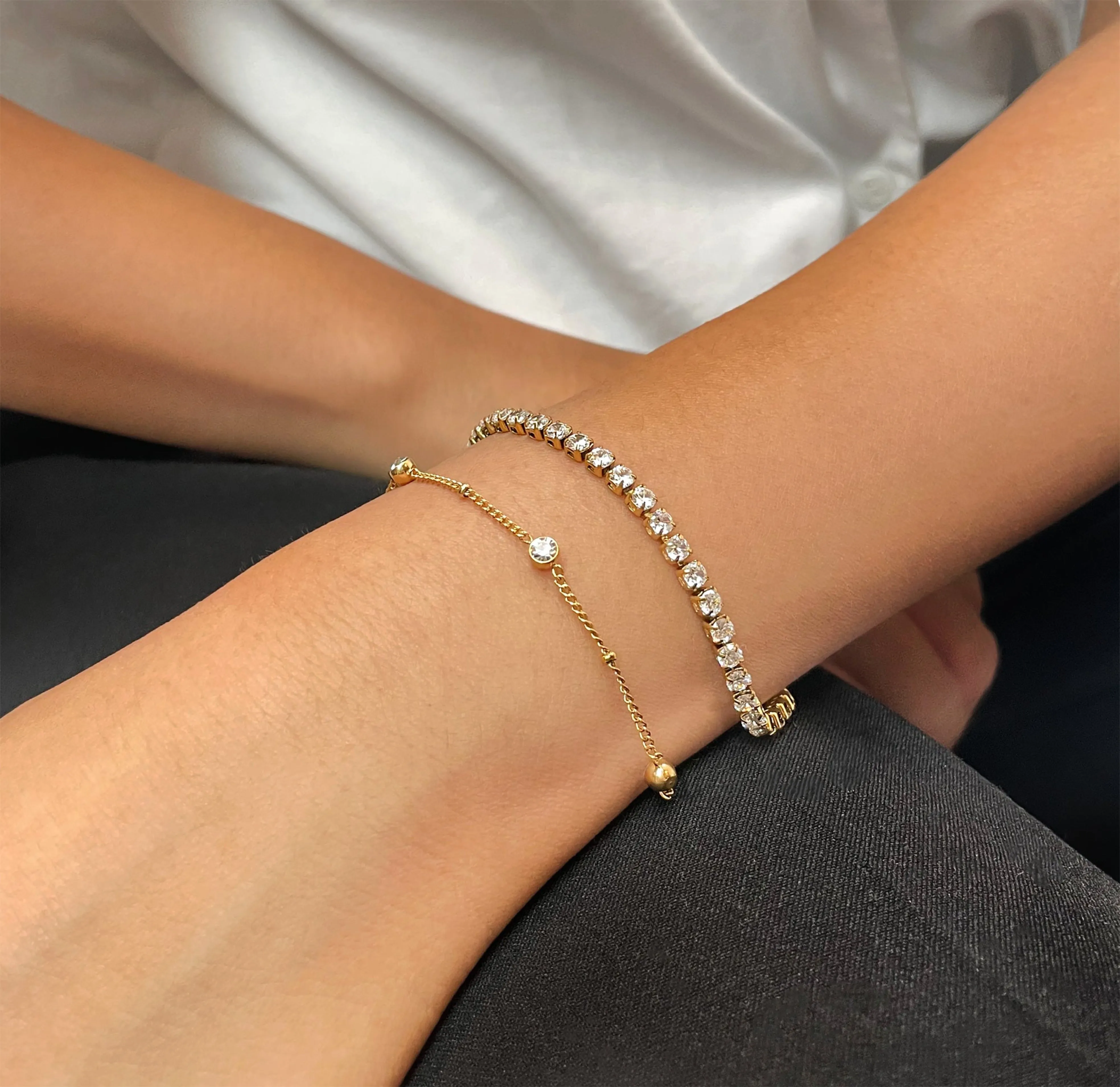 PARIS DAINTY CZ DIAMOND TENNIS BRACELET - GOLD