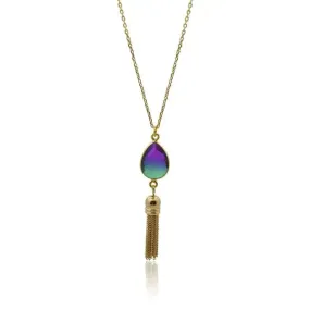 Peacock Aura Oval Drop Tassel Necklace