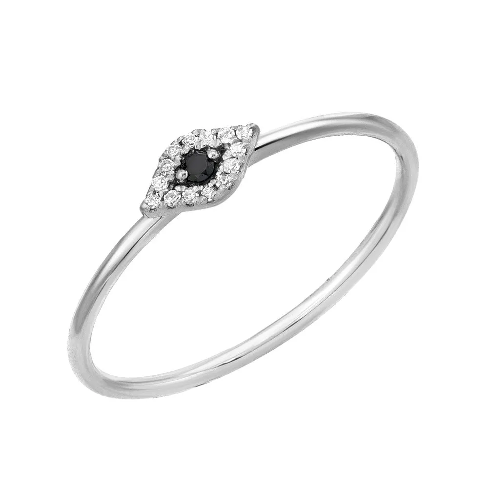 Petite Evil Eye Stackable Ring with White and Black Diamonds