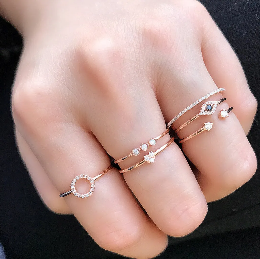 Petite Evil Eye Stackable Ring with White and Black Diamonds