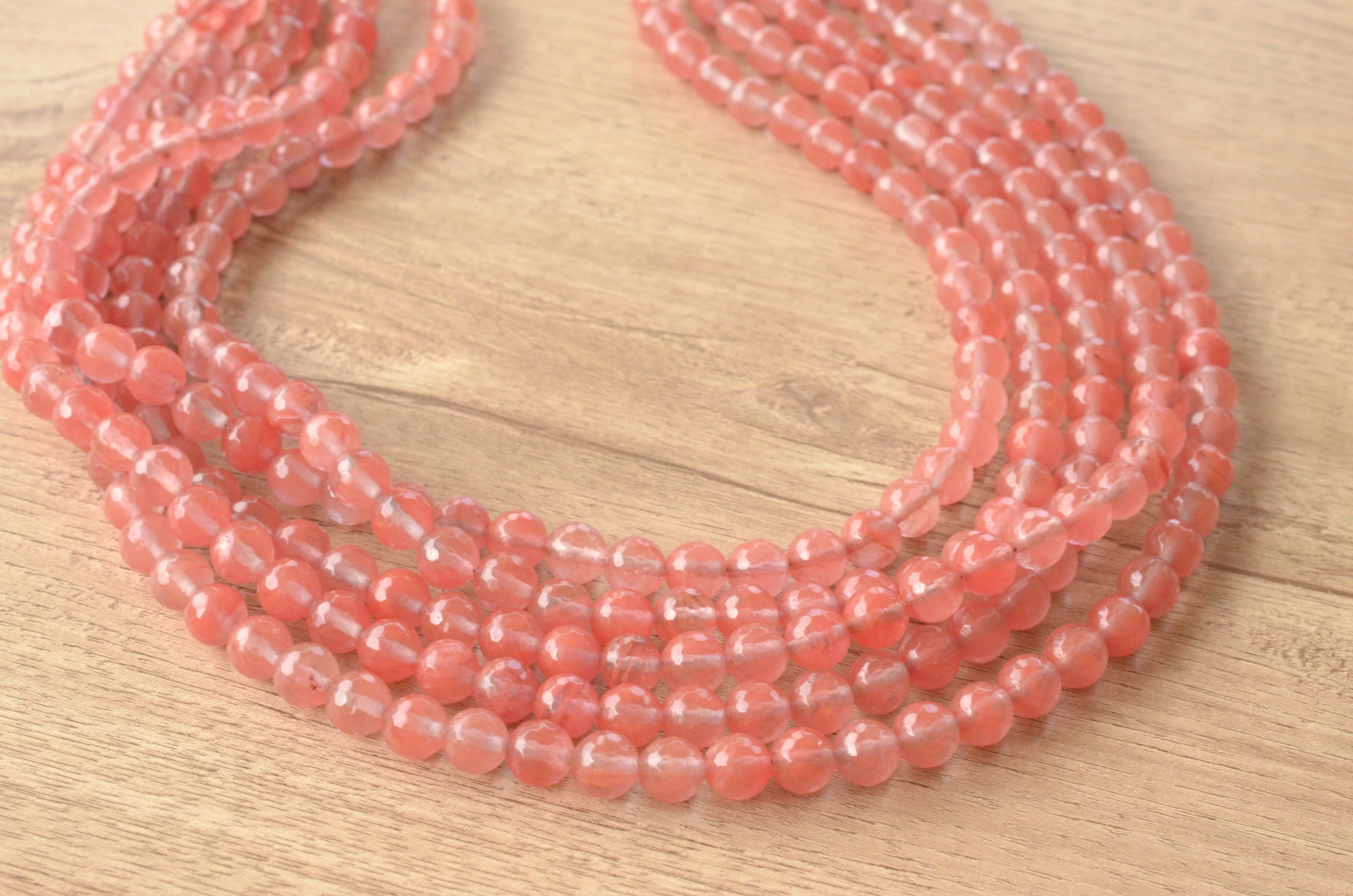 Pink Cherry Quartz Statement Beaded Chunky Faceted Stone Necklace - Tara