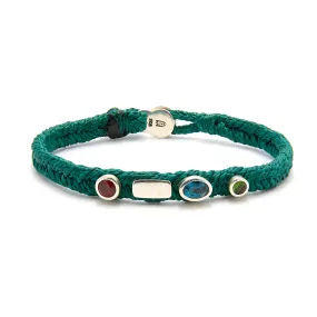 Quadrate Gem Stud Fishtail Button Bracelet in Mallard