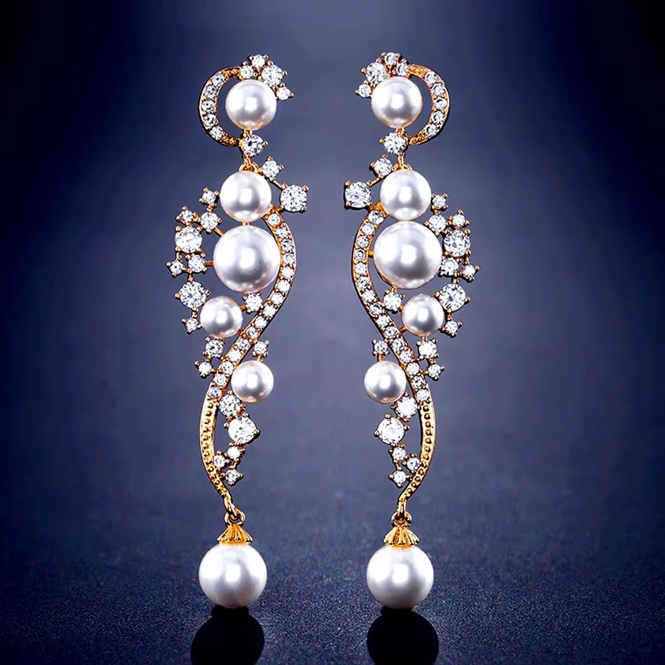 "Lenora" - Pearl and Cubic Zirconia Bridal Earrings