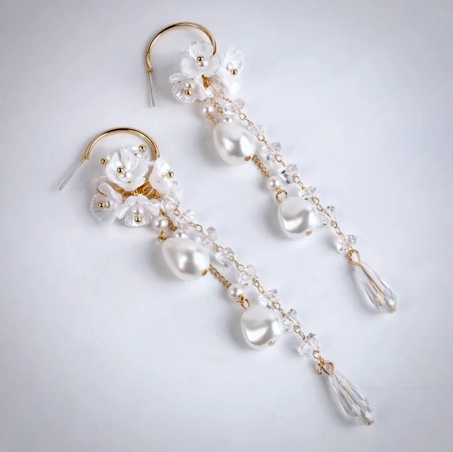 "Lottie" - Bohemian Pearl and Crystal Bridal Earrings