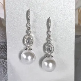 "Madelynne" - Pearl and Cubic Zirconia Bridal Earrings