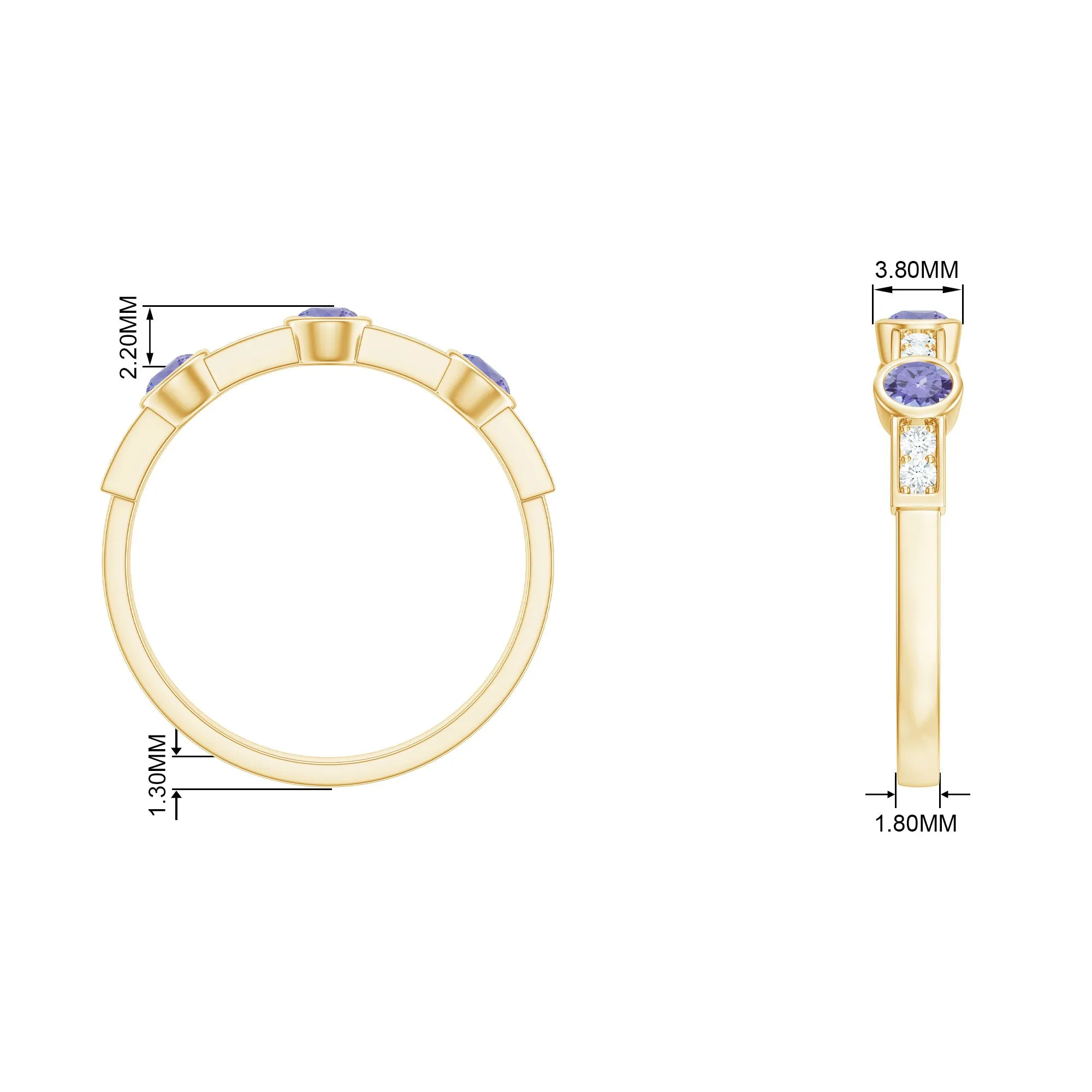 Real Tanzanite Minimal Half Eternity Ring