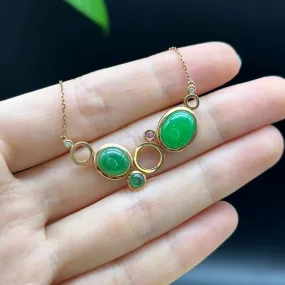 RealJade 18k Rose Gold Jadeite Jade Diamond Bubble Pendant Necklace