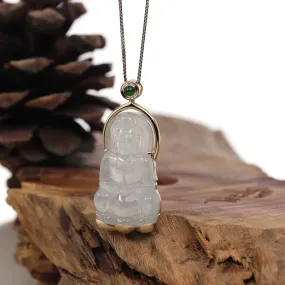 RealJade® Co. 14k Gold "Goddess of Compassion" Genuine Burmese Jadeite Jade Guanyin Necklace