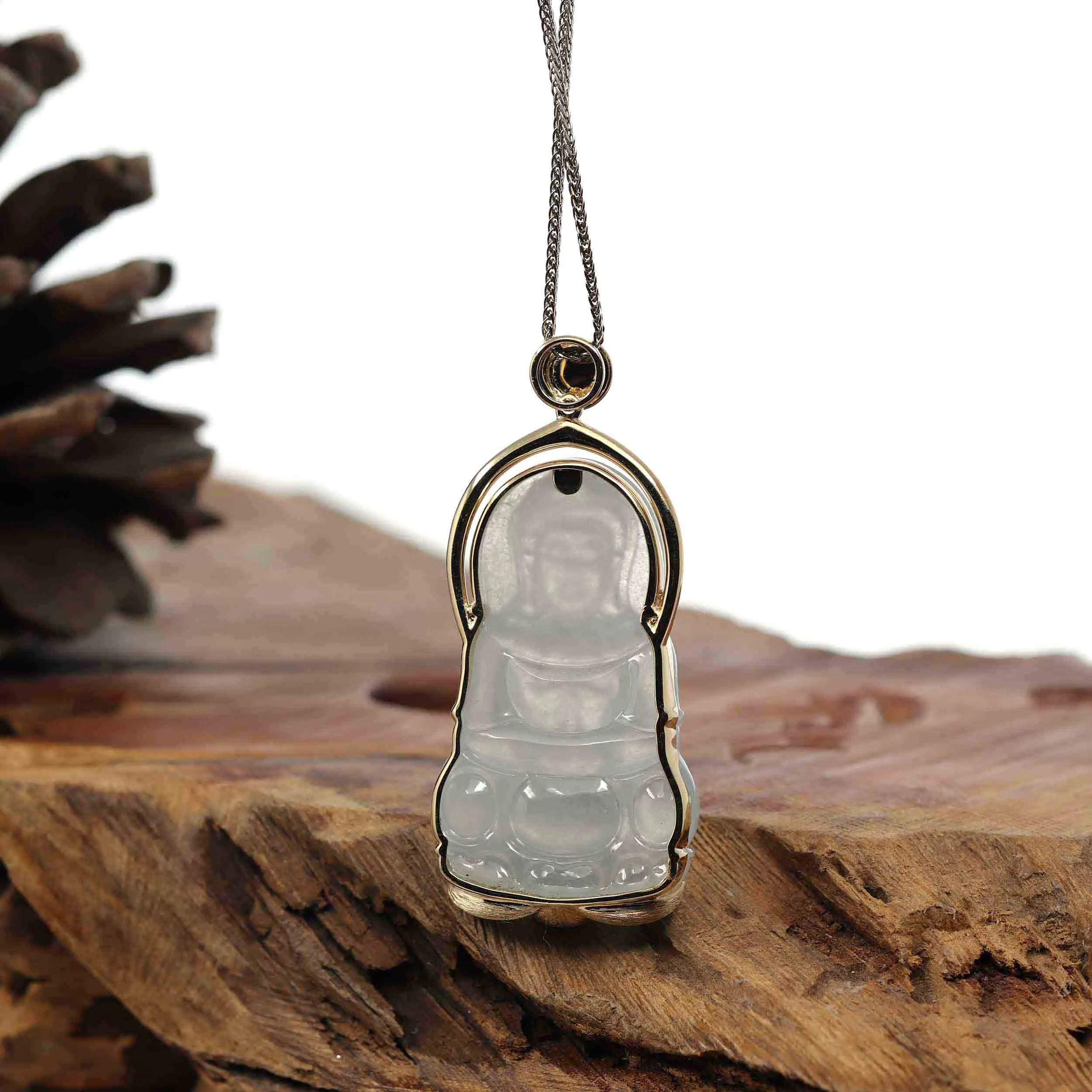 RealJade® Co. 14k Gold "Goddess of Compassion" Genuine Burmese Jadeite Jade Guanyin Necklace