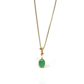 RealJade® Co. 18k Yellow Gold Jadeite Jade Ginkgo Leaf Pendant Necklace with Diamond