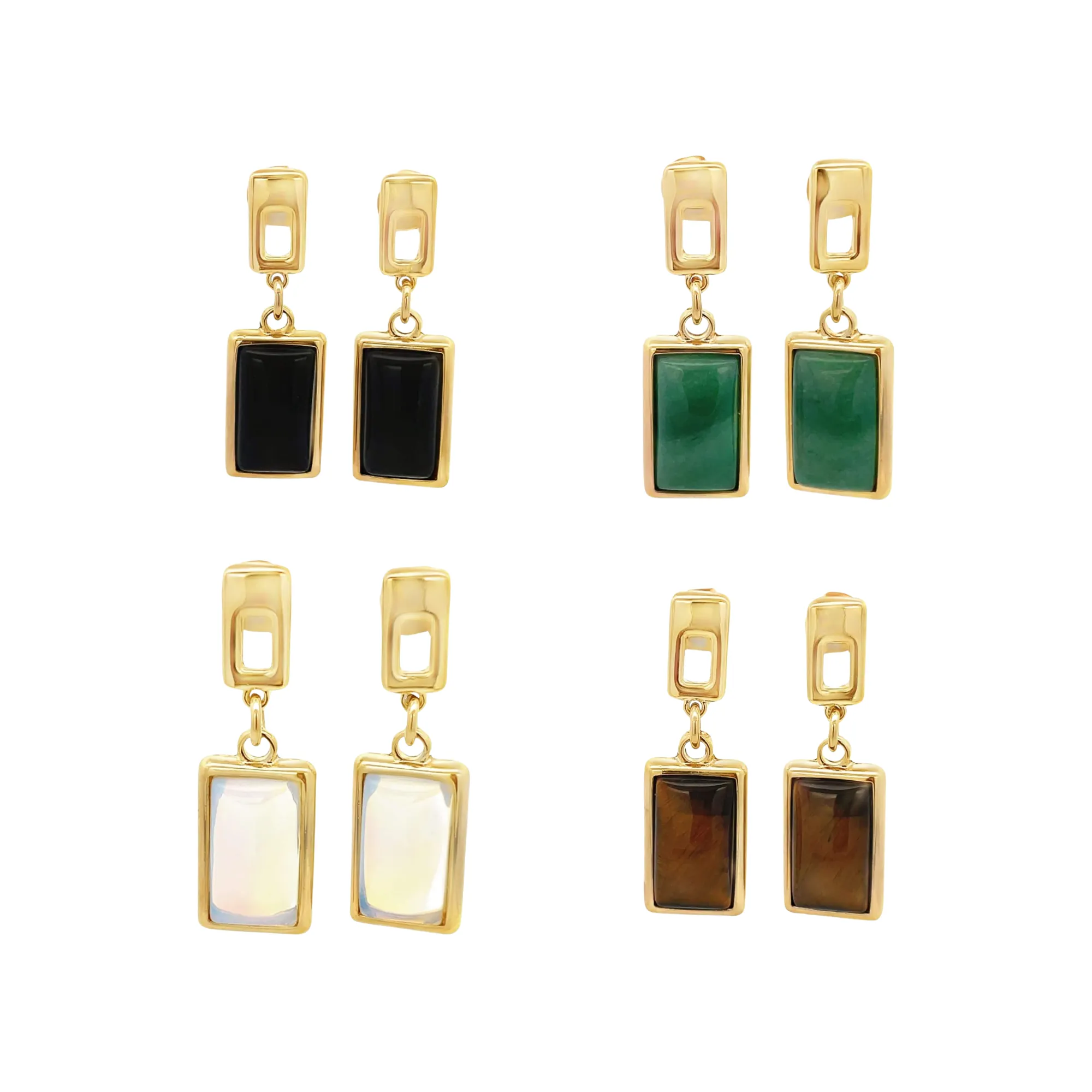 Rectangle Natural Gemstone Drop Earrings (K368A)