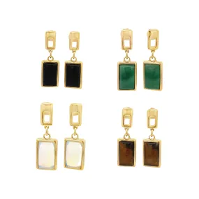 Rectangle Natural Gemstone Drop Earrings (K368A)