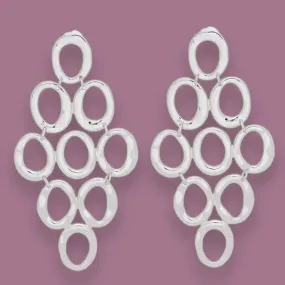 Redefine Style: Open Oval Cascade Earrings in Silver Tone