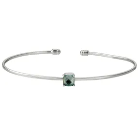 Rhodium Finish Sterling Silver Pliable Cuff Bracelet with Faceted Cushion Cut Simulated Blue Topaz Birth Gem - December