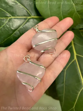 Rose Quartz Heart Spiral Wrapped Pendant