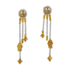Round Drops Chandelier Ice Diamond In 14K White & Yellow Gold Women's Earrings