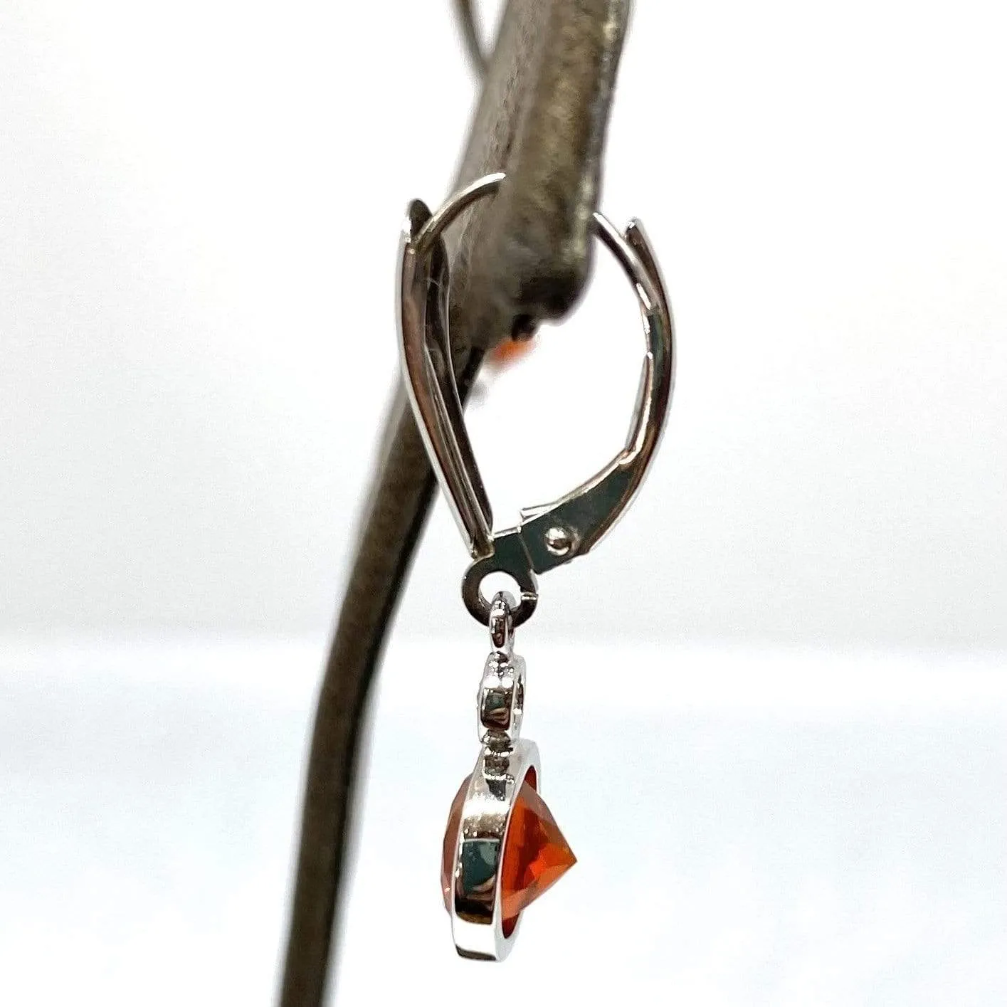 Round Vibrant Orange Fire Opal Dangle Bezel Earrings 14KW 1.72ctw