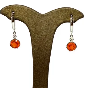 Round Vibrant Orange Fire Opal Dangle Bezel Earrings 14KW 1.72ctw