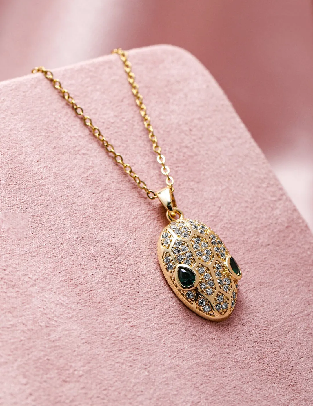 Rubans 18K Gold Plated TarnishFree Waterproof Emerald & Cubic Zirconia Studed Necklace