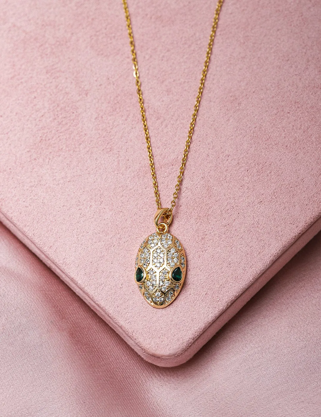 Rubans 18K Gold Plated TarnishFree Waterproof Emerald & Cubic Zirconia Studed Necklace
